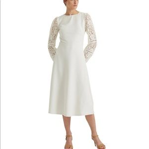 Long Lace Sleeve White Midi Dress